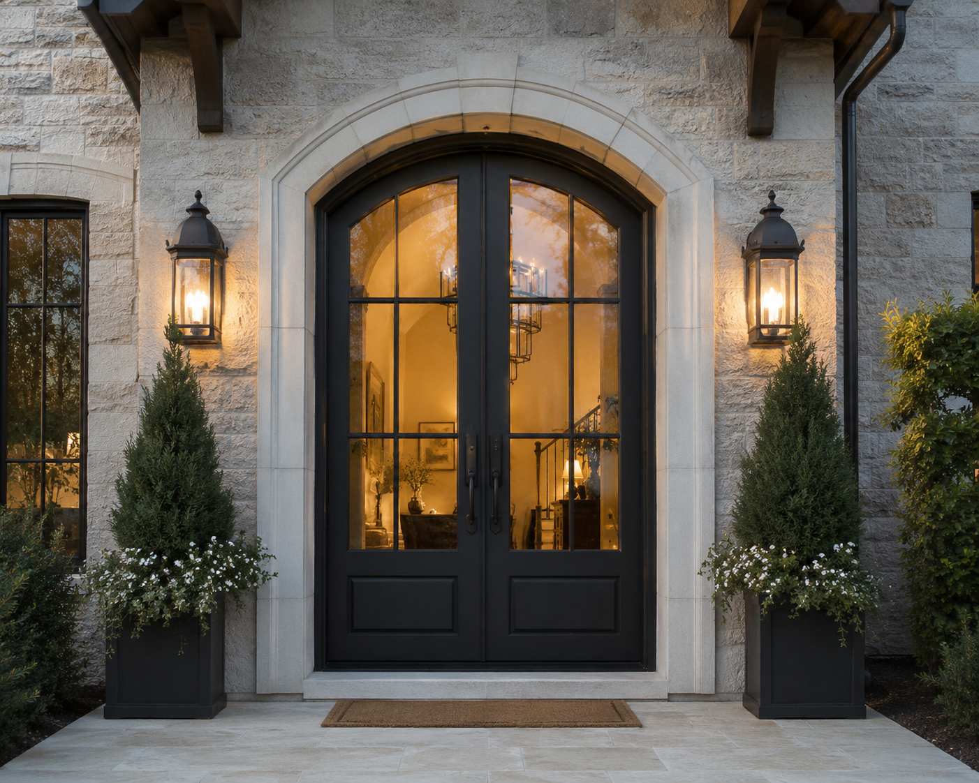 Red-colored iron has fireplace doors installed for a house in Oklahoma City, OK